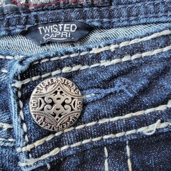 Silver JEANS Co. Distressed Twisted Capri Low Rise Medium Wash Denim Size 28 - Picture 6 of 11